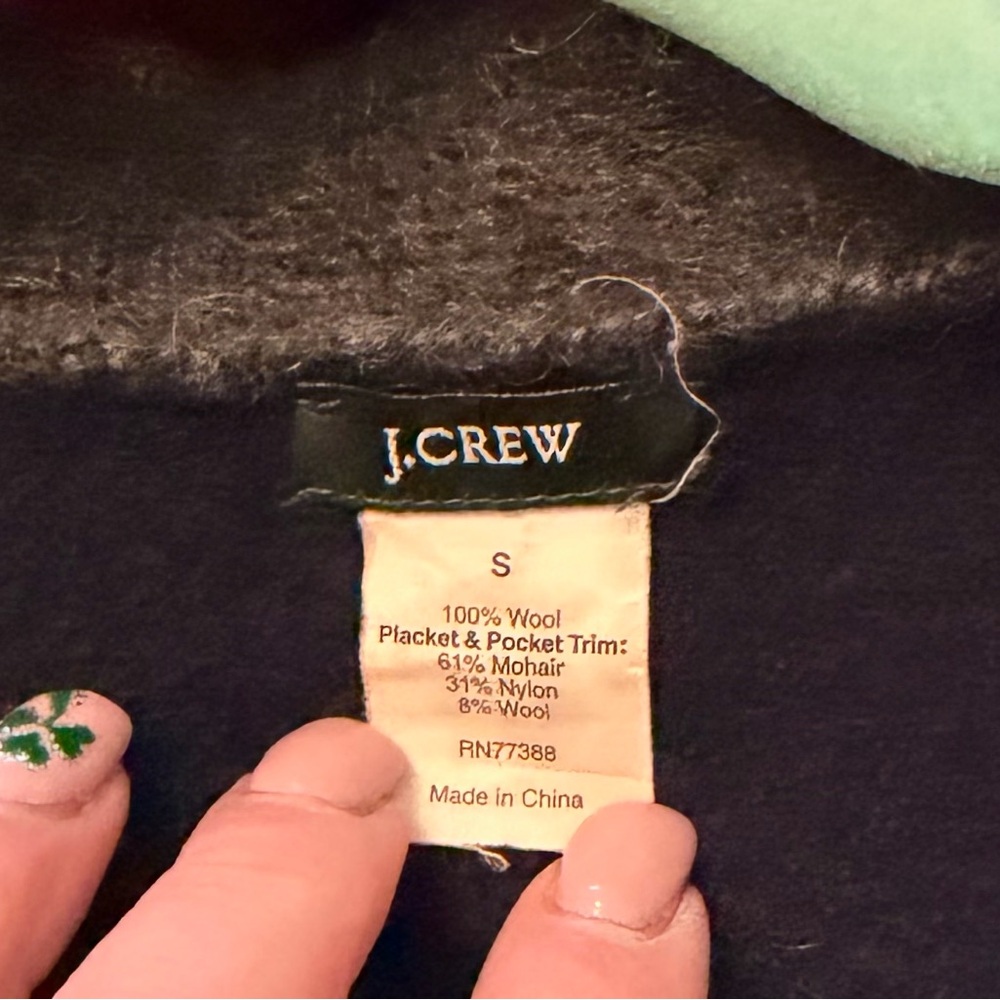 💯 Wool J. Crew Navy blue Cardigan with Gray Trim - Picture 7 of 8